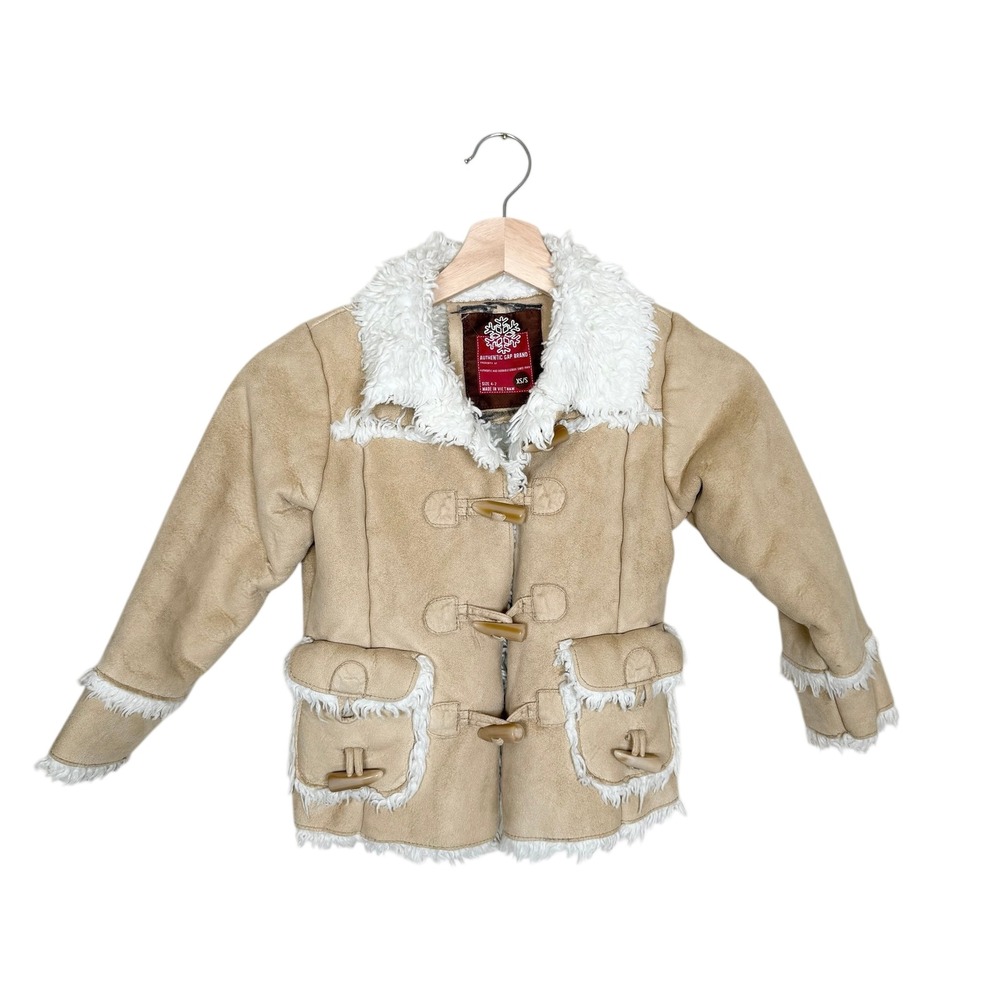 Y2K Gap Girls Tan Faux Suede Sherpa Lined Coat Jacket Size XS/S